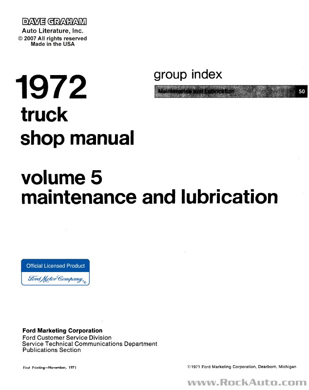 1972 Ford Truck Shop Manual Volume 5 Pre-Delivery,.